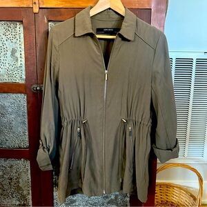 Zara Women’s Small Olive Green Military Jacket Full Zip Cinch Adjustable Waist
